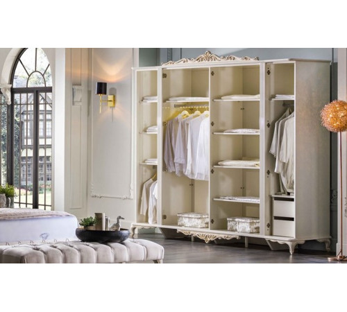 Шестистворчатый распашной шкаф для одежды и белья с зеркалом в спальню Мариана MARI